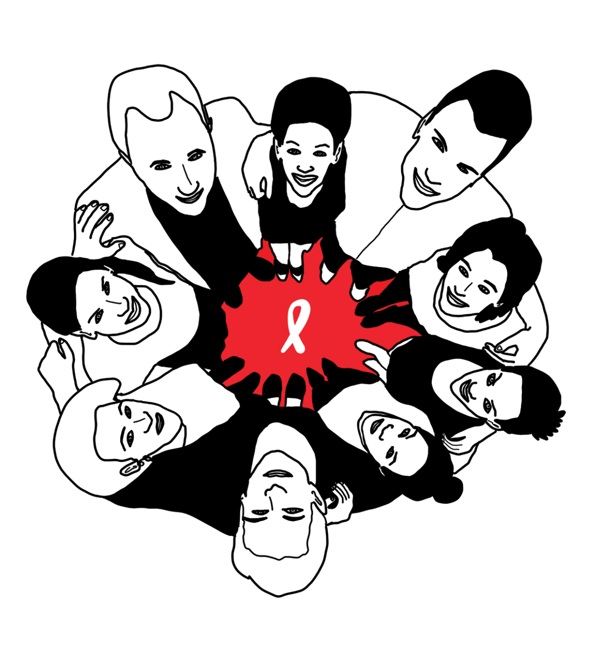 ihmisiä ringissä red ribbon keskellä